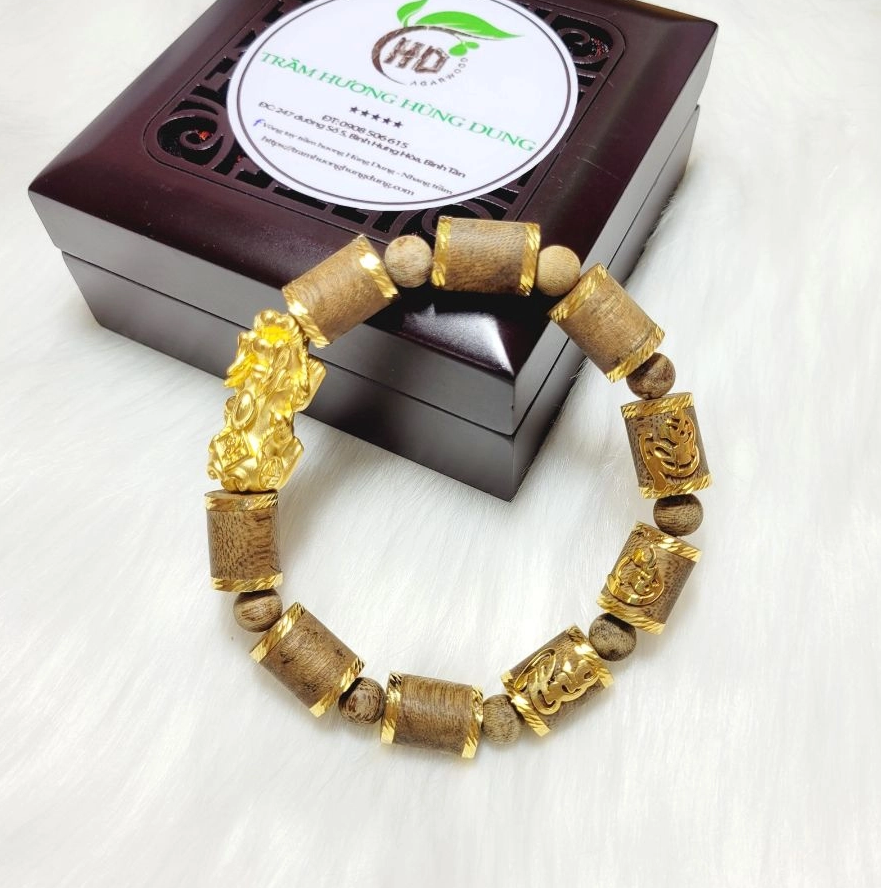 Lắc tay trầm hương bọc vàng 18k mắc xích đồng hồ 1